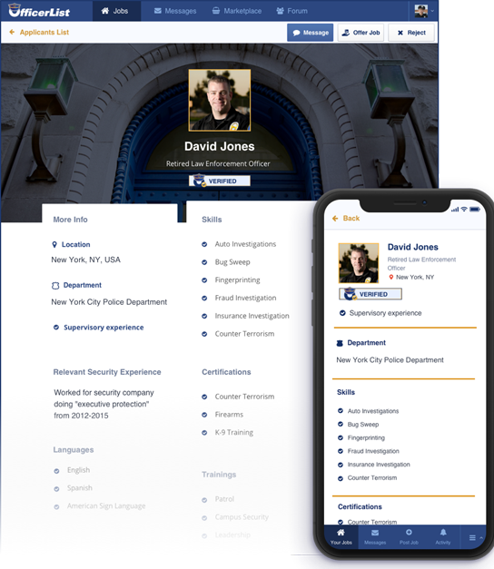 OfficerList law enforcement resume profile preview