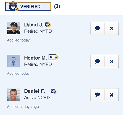 Verified law enforcement officers available for hire